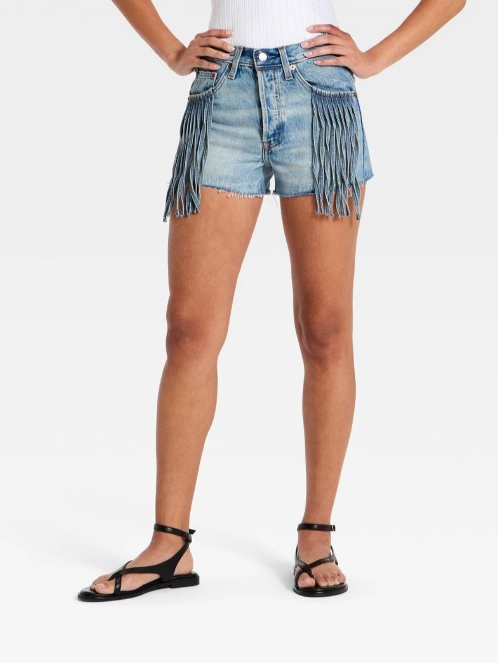 Universal Thread Women's High-Rise Mini Cut-Off Fringe Denim Shorts 2.5" Light W